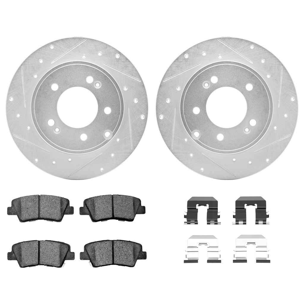 Dynamic Friction 7512-03053 - Brake Kit - Silver Zinc Coated Drilled and Slotted Rotors and 5000 Brake Pads with Hardware