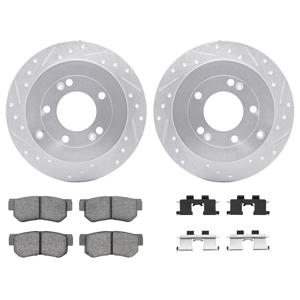 Dynamic Friction 7512-03055 - Brake Kit - Silver Zinc Coated Drilled and Slotted Rotors and 5000 Brake Pads with Hardware