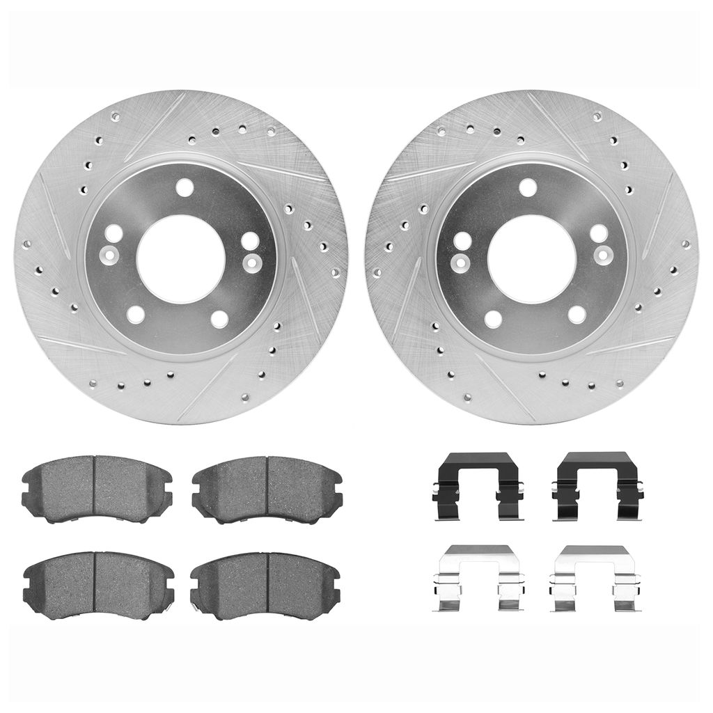 Dynamic Friction 7512-03057 - Brake Kit - Silver Zinc Coated Drilled and Slotted Rotors and 5000 Brake Pads with Hardware