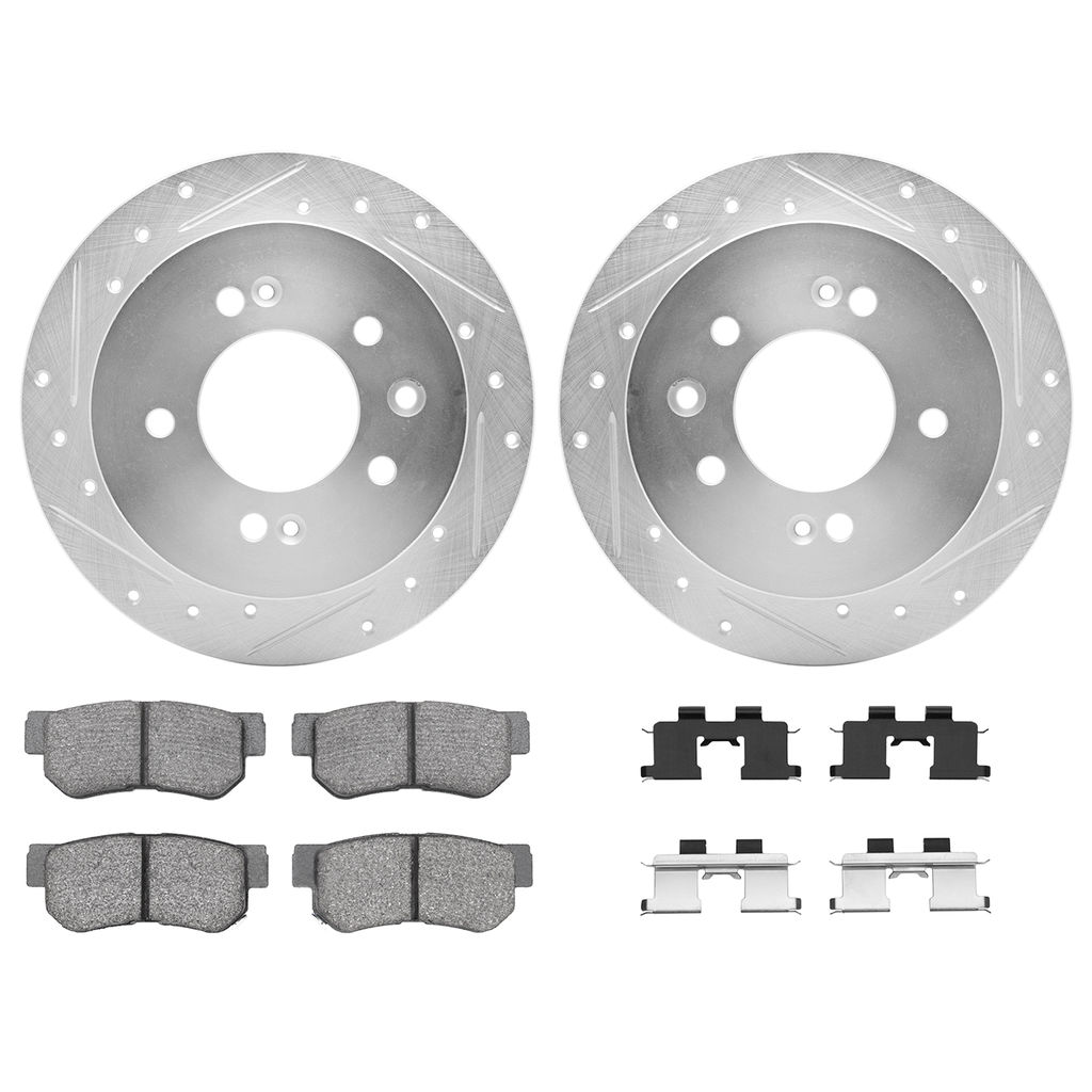 Dynamic Friction 7512-03058 - Brake Kit - Silver Zinc Coated Drilled and Slotted Rotors and 5000 Brake Pads with Hardware