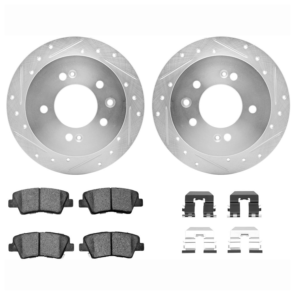 Dynamic Friction 7512-03059 - Brake Kit - Silver Zinc Coated Drilled and Slotted Rotors and 5000 Brake Pads with Hardware