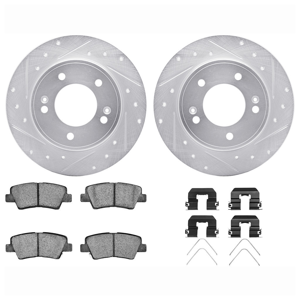 Dynamic Friction 7512-03071 - Brake Kit - Silver Zinc Coated Drilled and Slotted Rotors and 5000 Brake Pads with Hardware