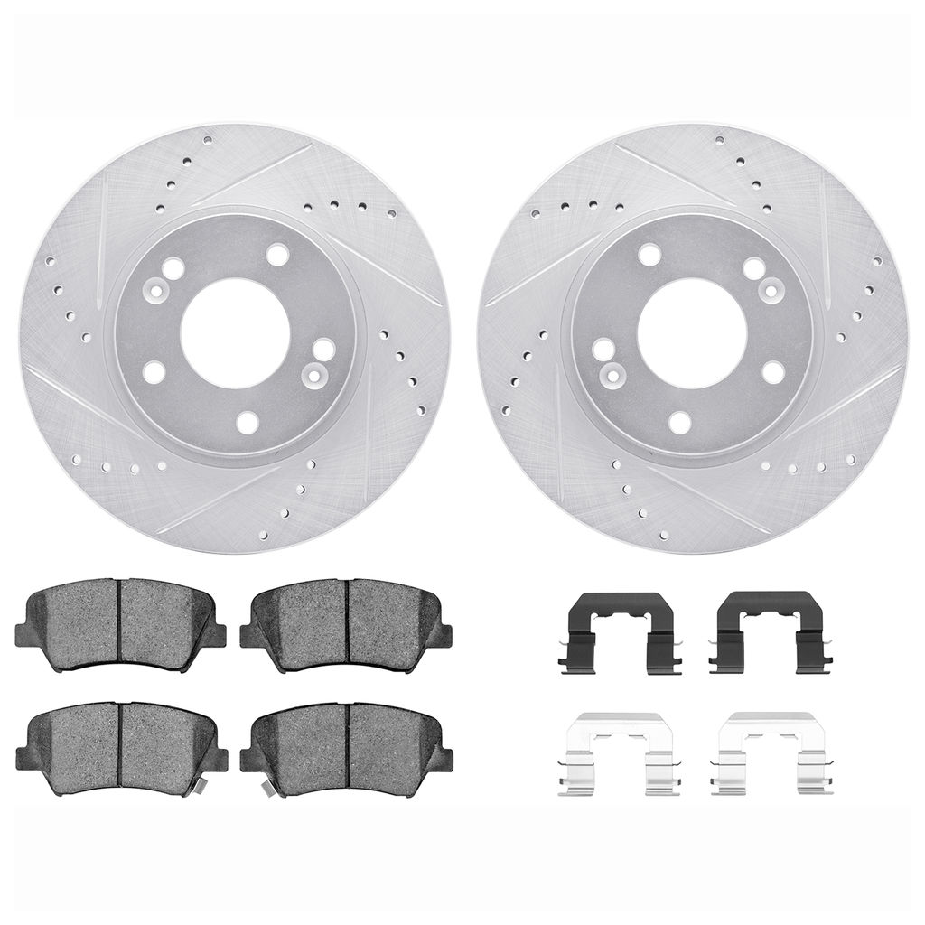 Dynamic Friction 7512-03075 - Brake Kit - Silver Zinc Coated Drilled and Slotted Rotors and 5000 Brake Pads with Hardware