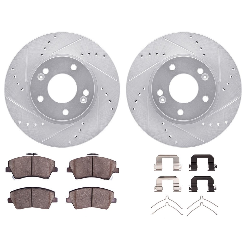 Dynamic Friction 7512-03078 - Brake Kit - Silver Zinc Coated Drilled and Slotted Rotors and 5000 Brake Pads with Hardware