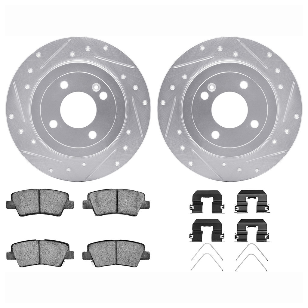 Dynamic Friction 7512-03089 - Brake Kit - Silver Zinc Coated Drilled and Slotted Rotors and 5000 Brake Pads with Hardware