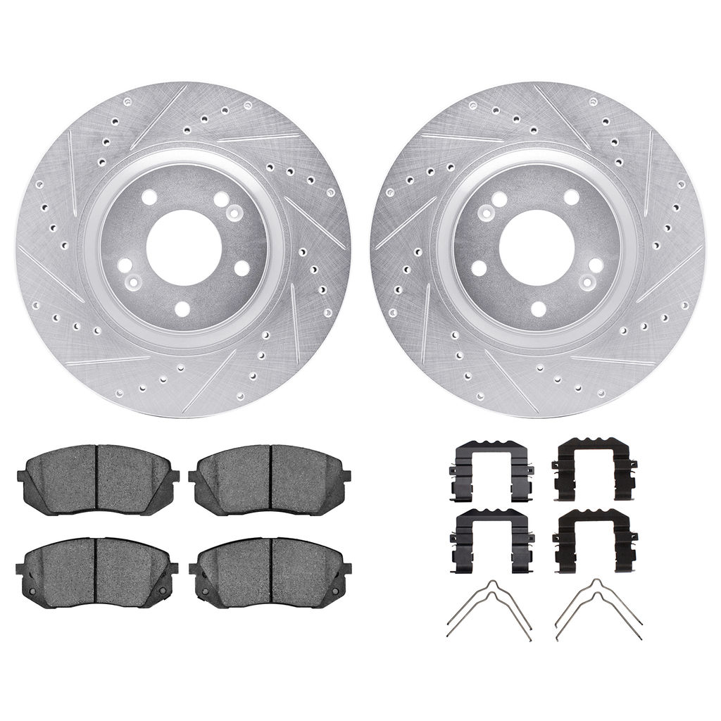 Dynamic Friction 7512-03006 - Brake Kit - Silver Zinc Coated Drilled and Slotted Rotors and 5000 Brake Pads with Hardware