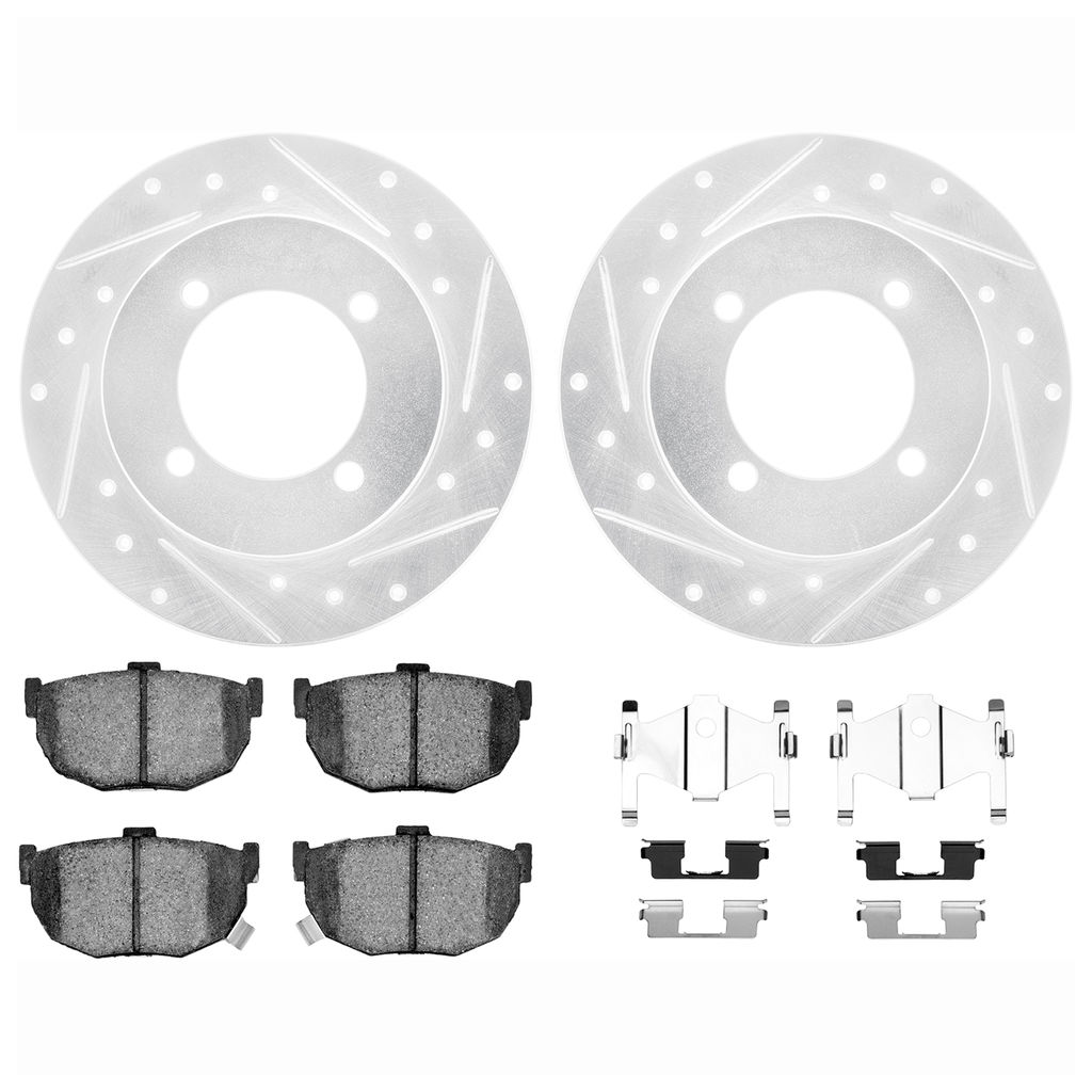 Dynamic Friction 7512-03010 - Brake Kit - Silver Zinc Coated Drilled and Slotted Rotors and 5000 Brake Pads with Hardware