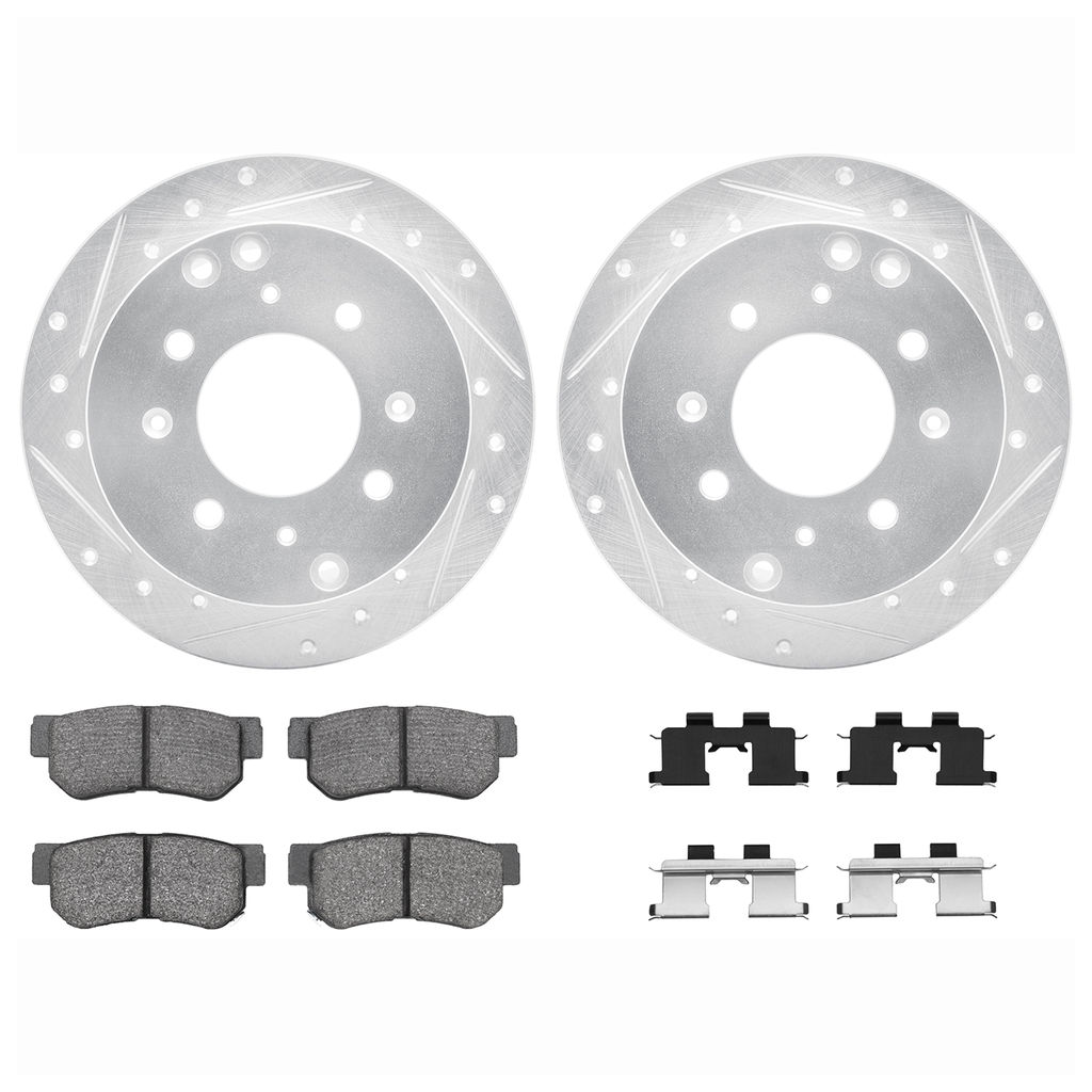 Dynamic Friction 7512-03013 - Brake Kit - Silver Zinc Coated Drilled and Slotted Rotors and 5000 Brake Pads with Hardware