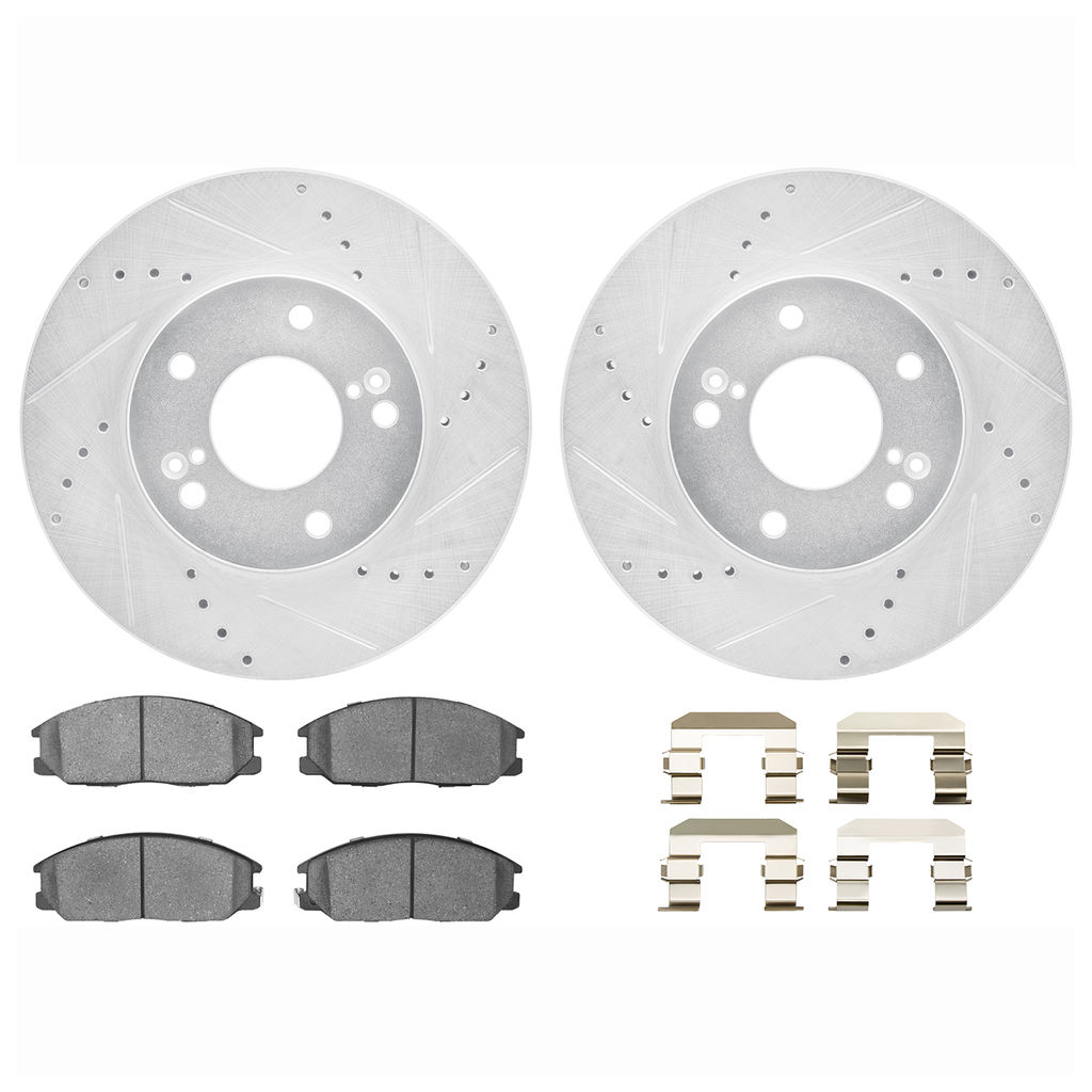 Dynamic Friction 7512-03015 - Brake Kit - Silver Zinc Coated Drilled and Slotted Rotors and 5000 Brake Pads with Hardware