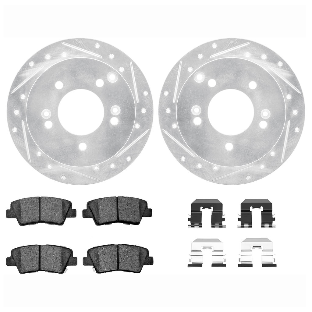 Dynamic Friction 7512-03016 - Brake Kit - Silver Zinc Coated Drilled and Slotted Rotors and 5000 Brake Pads with Hardware