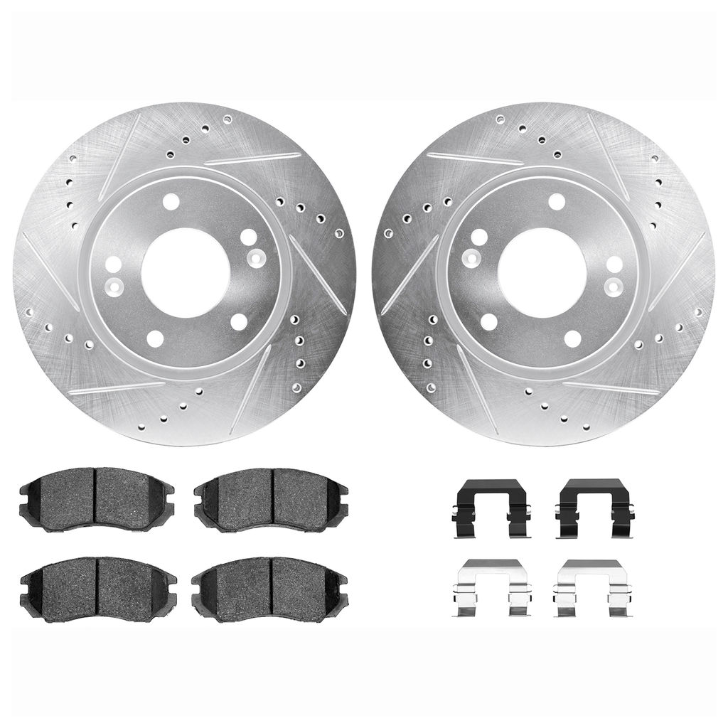 Dynamic Friction 7512-03019 - Brake Kit - Silver Zinc Coated Drilled and Slotted Rotors and 5000 Brake Pads with Hardware