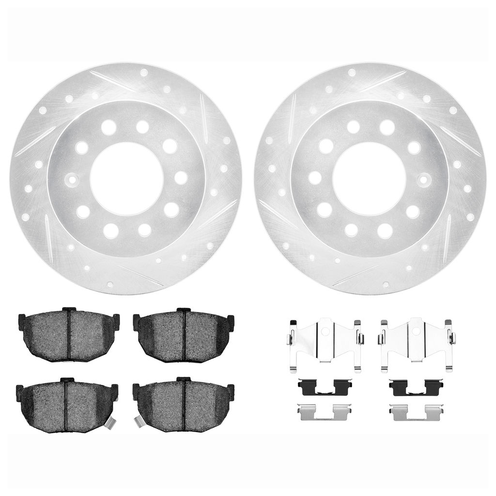 Dynamic Friction 7512-03025 - Brake Kit - Silver Zinc Coated Drilled and Slotted Rotors and 5000 Brake Pads with Hardware