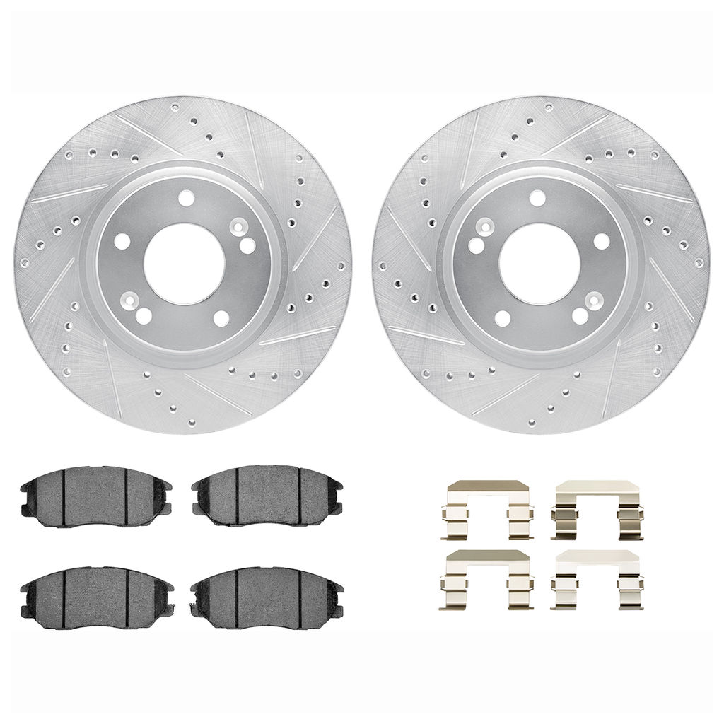 Dynamic Friction 7512-03029 - Brake Kit - Silver Zinc Coated Drilled and Slotted Rotors and 5000 Brake Pads with Hardware