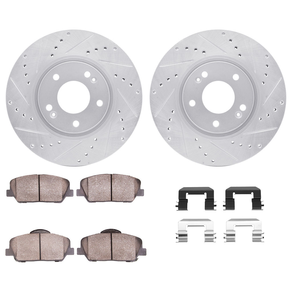 Dynamic Friction 7512-03035 - Brake Kit - Silver Zinc Coated Drilled and Slotted Rotors and 5000 Brake Pads with Hardware