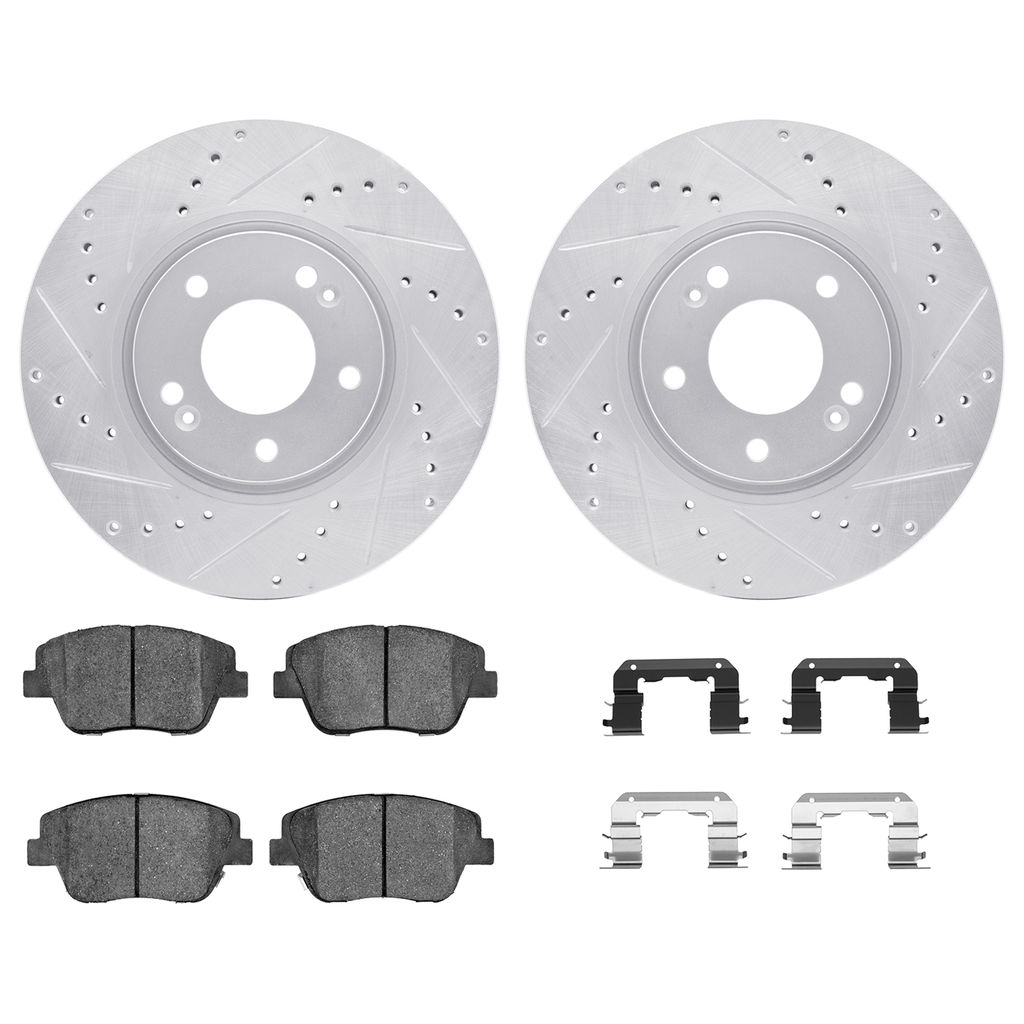 Dynamic Friction 7512-03036 - Brake Kit - Silver Zinc Coated Drilled and Slotted Rotors and 5000 Brake Pads with Hardware