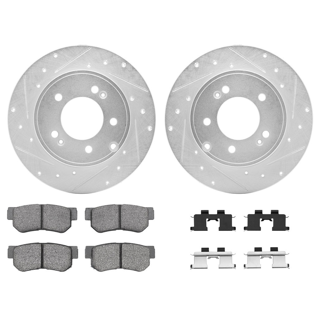 Dynamic Friction 7512-03051 - Brake Kit - Silver Zinc Coated Drilled and Slotted Rotors and 5000 Brake Pads with Hardware