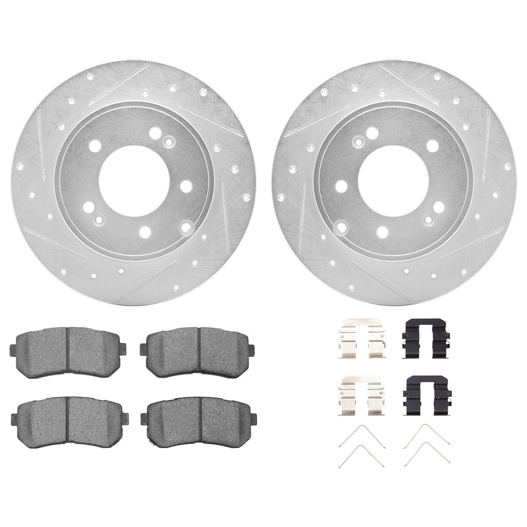 Dynamic Friction 7512-03052 - Brake Kit - Silver Zinc Coated Drilled and Slotted Rotors and 5000 Brake Pads with Hardware