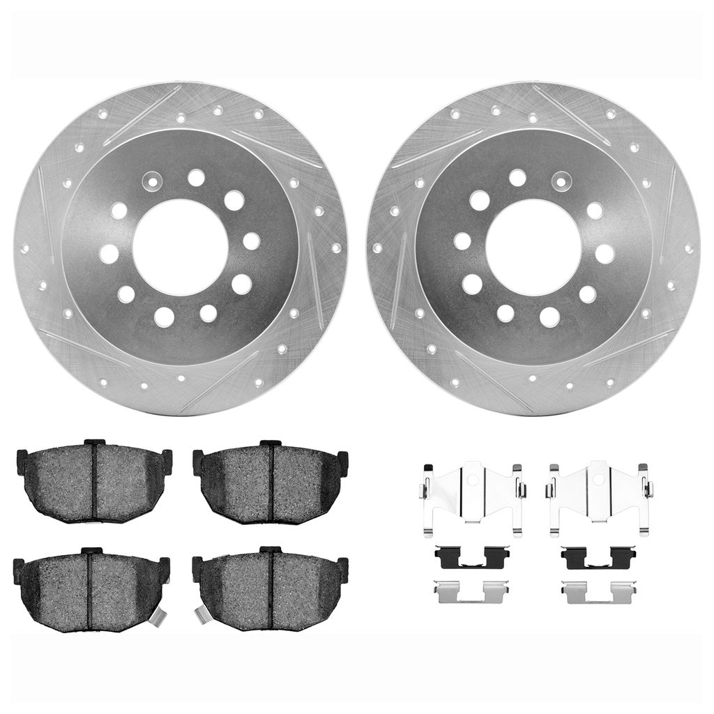 Dynamic Friction 7512-03060 - Brake Kit - Silver Zinc Coated Drilled and Slotted Rotors and 5000 Brake Pads with Hardware