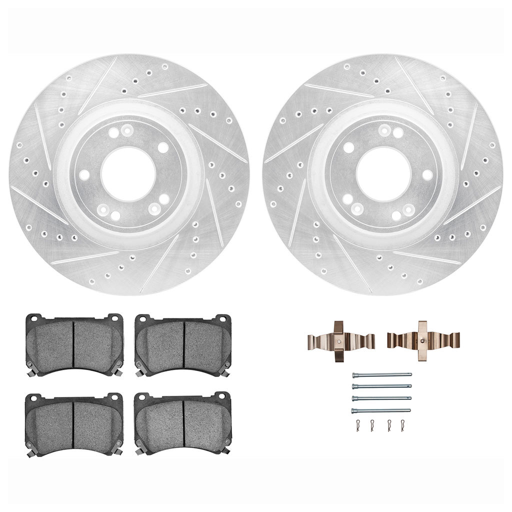 Dynamic Friction 7512-03061 - Brake Kit - Silver Zinc Coated Drilled and Slotted Rotors and 5000 Brake Pads with Hardware