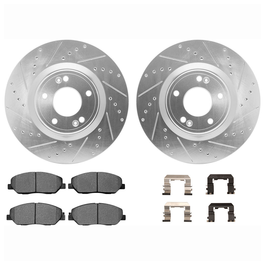 Dynamic Friction 7512-03062 - Brake Kit - Silver Zinc Coated Drilled and Slotted Rotors and 5000 Brake Pads with Hardware