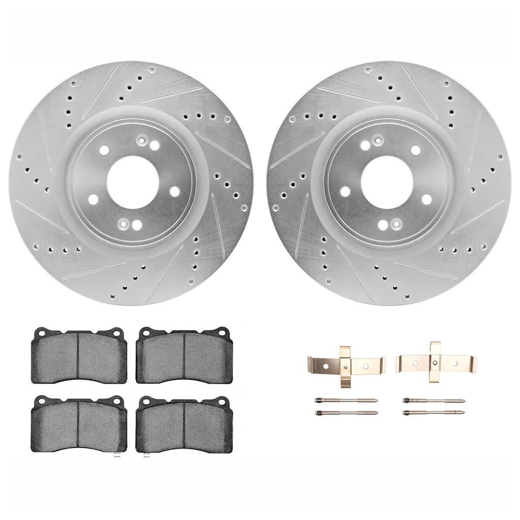 Dynamic Friction 7512-03064 - Brake Kit - Silver Zinc Coated Drilled and Slotted Rotors and 5000 Brake Pads with Hardware