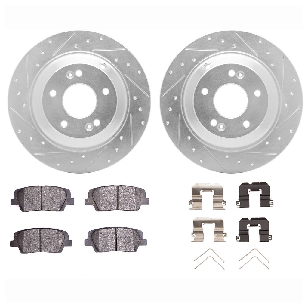 Dynamic Friction 7512-03065 - Brake Kit - Silver Zinc Coated Drilled and Slotted Rotors and 5000 Brake Pads with Hardware