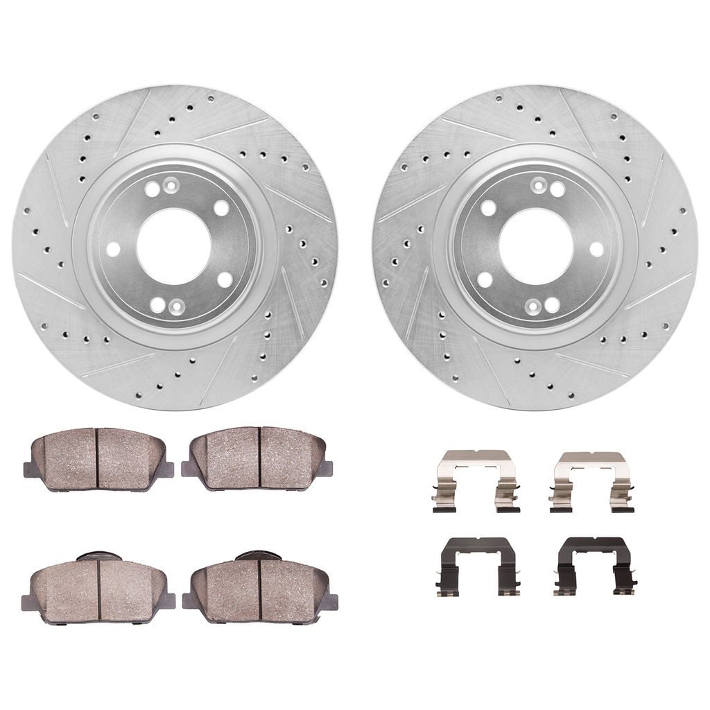 Dynamic Friction 7512-03066 - Brake Kit - Silver Zinc Coated Drilled and Slotted Rotors and 5000 Brake Pads with Hardware