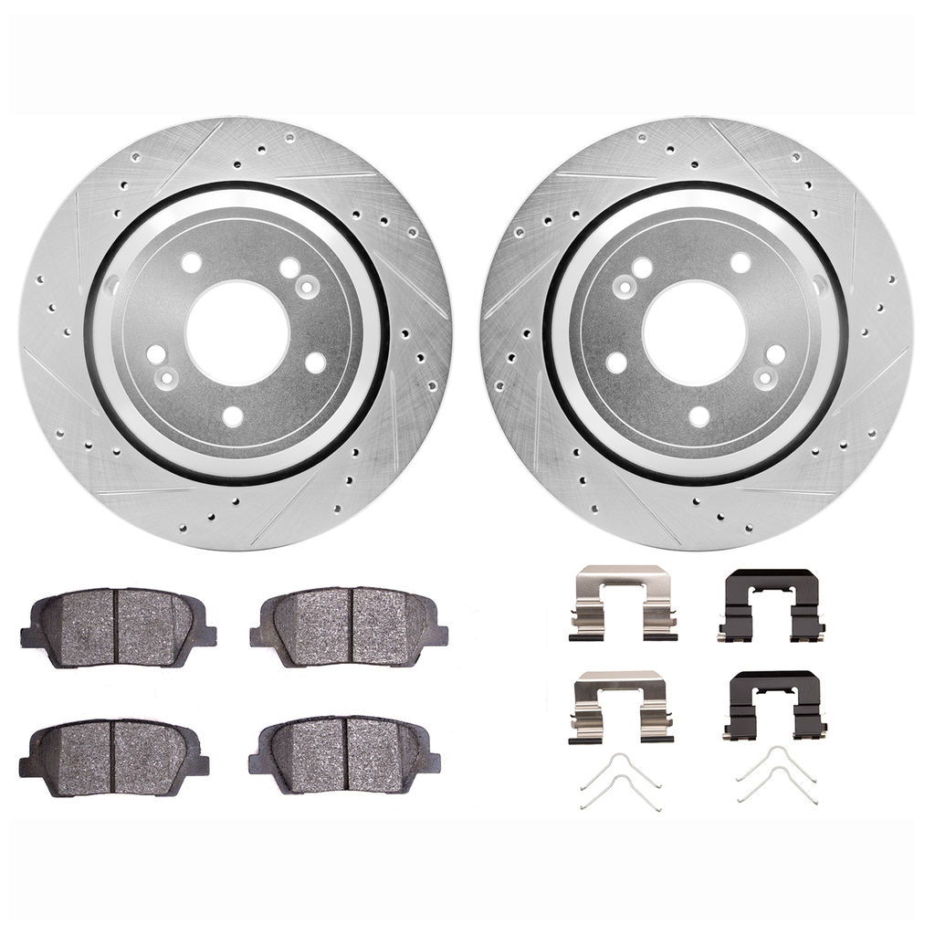 Dynamic Friction 7512-03068 - Brake Kit - Silver Zinc Coated Drilled and Slotted Rotors and 5000 Brake Pads with Hardware