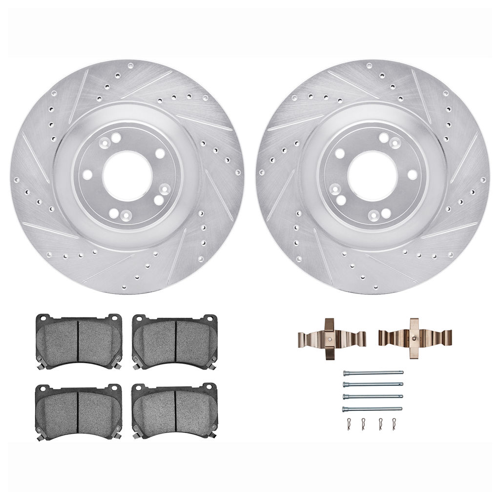 Dynamic Friction 7512-03069 - Brake Kit - Silver Zinc Coated Drilled and Slotted Rotors and 5000 Brake Pads with Hardware