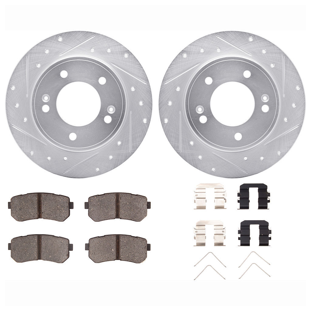 Dynamic Friction 7512-03073 - Brake Kit - Silver Zinc Coated Drilled and Slotted Rotors and 5000 Brake Pads with Hardware