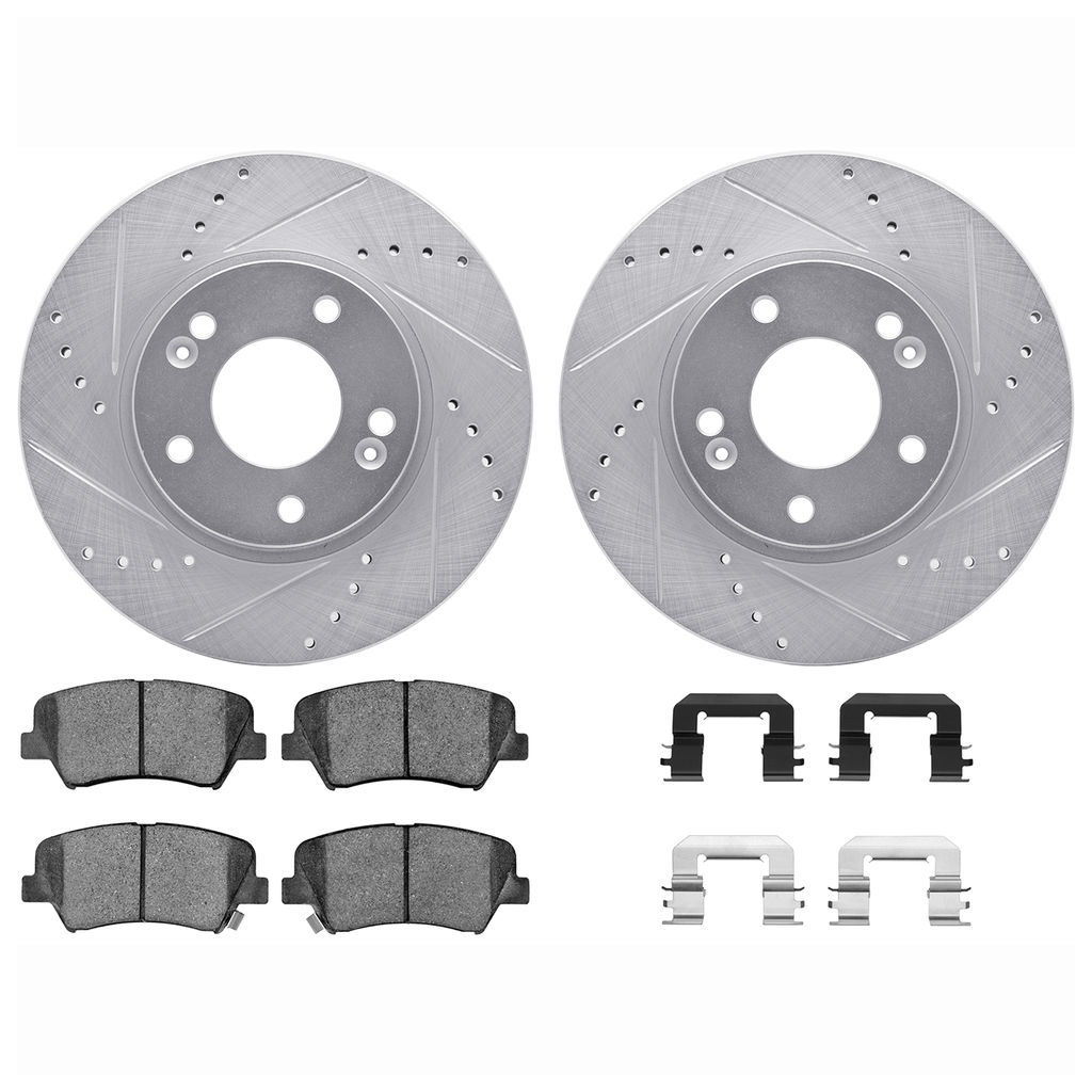 Dynamic Friction 7512-03076 - Brake Kit - Silver Zinc Coated Drilled and Slotted Rotors and 5000 Brake Pads with Hardware