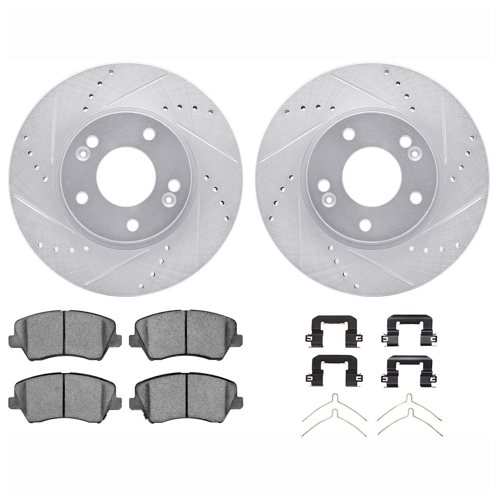 Dynamic Friction 7512-03077 - Brake Kit - Silver Zinc Coated Drilled and Slotted Rotors and 5000 Brake Pads with Hardware