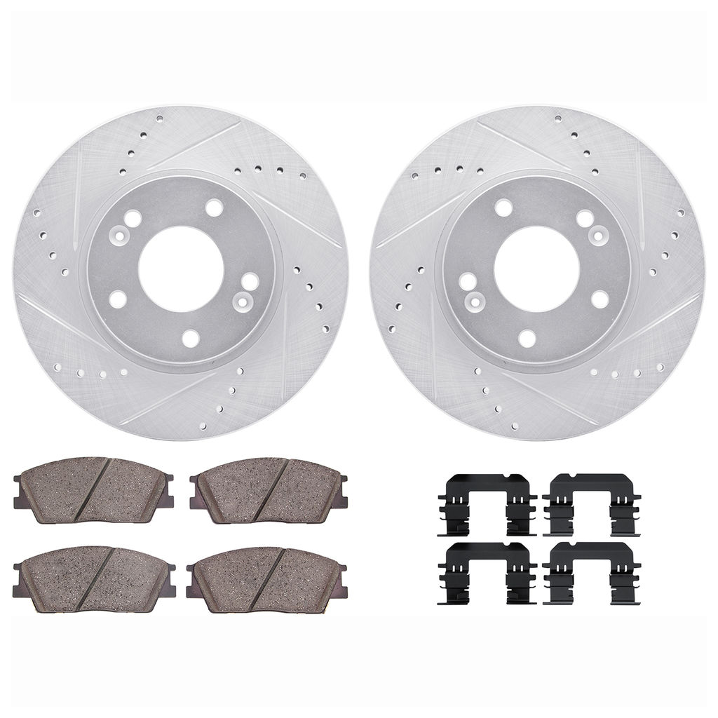 Dynamic Friction 7512-03080 - Brake Kit - Silver Zinc Coated Drilled and Slotted Rotors and 5000 Brake Pads with Hardware