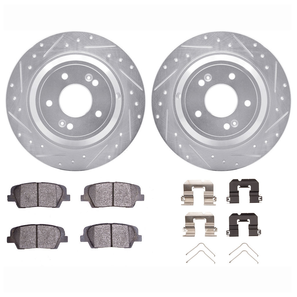 Dynamic Friction 7512-03082 - Brake Kit - Silver Zinc Coated Drilled and Slotted Rotors and 5000 Brake Pads with Hardware