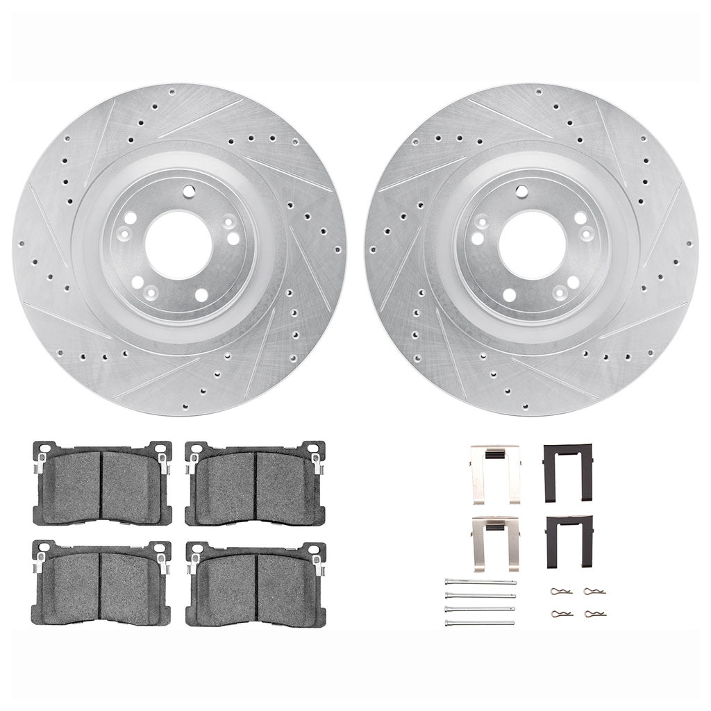 Dynamic Friction 7512-03086 - Brake Kit - Silver Zinc Coated Drilled and Slotted Rotors and 5000 Brake Pads with Hardware