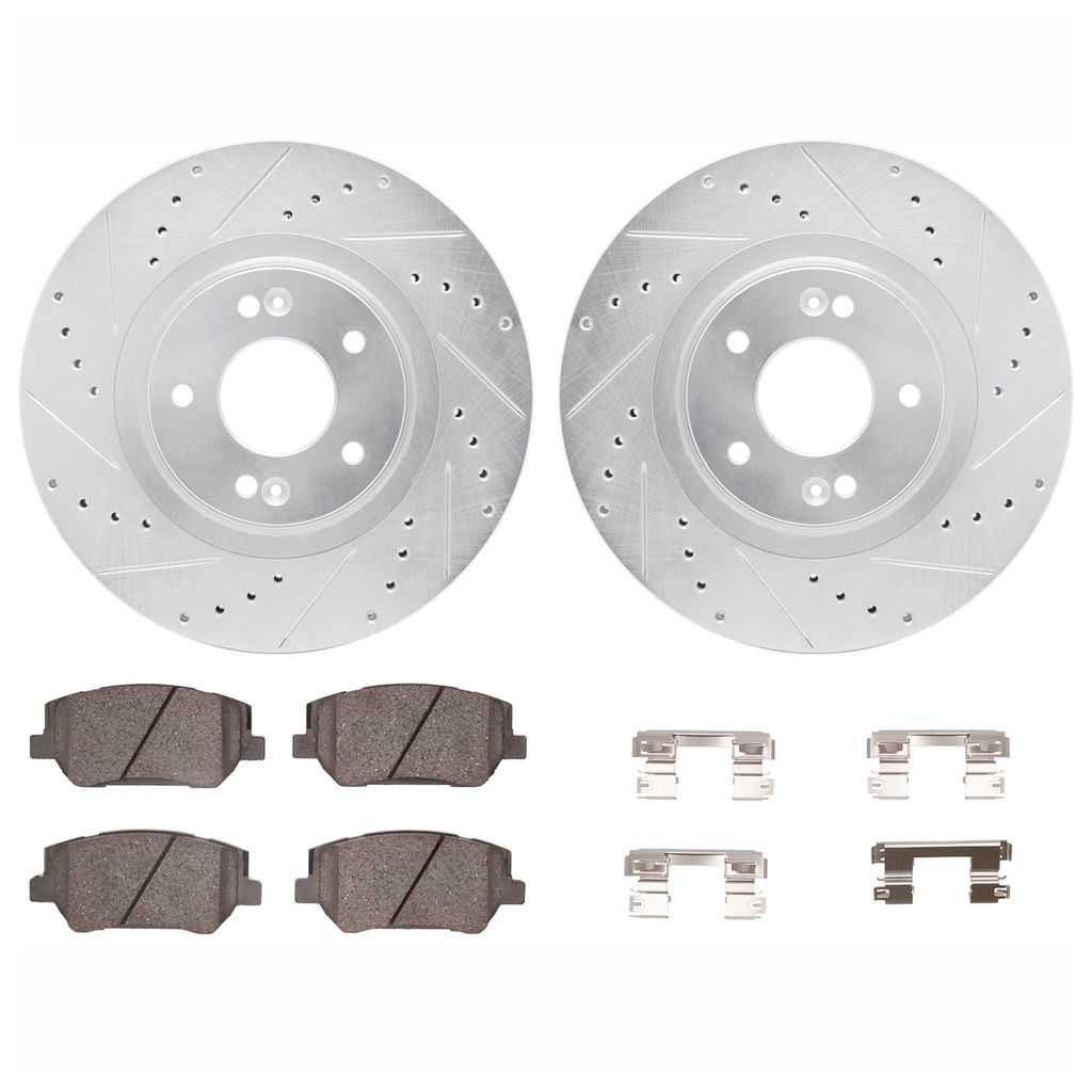 Dynamic Friction 7512-03098 - Brake Kit - Silver Zinc Coated Drilled and Slotted Rotors and 5000 Brake Pads with Hardware