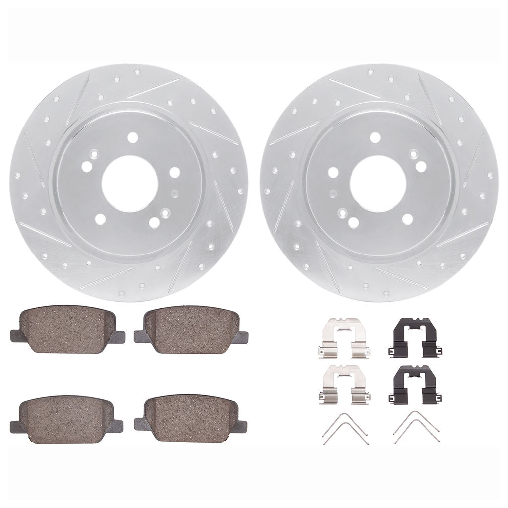 Dynamic Friction 7512-03111 - Brake Kit - Silver Zinc Coated Drilled and Slotted Rotors and 5000 Brake Pads with Hardware