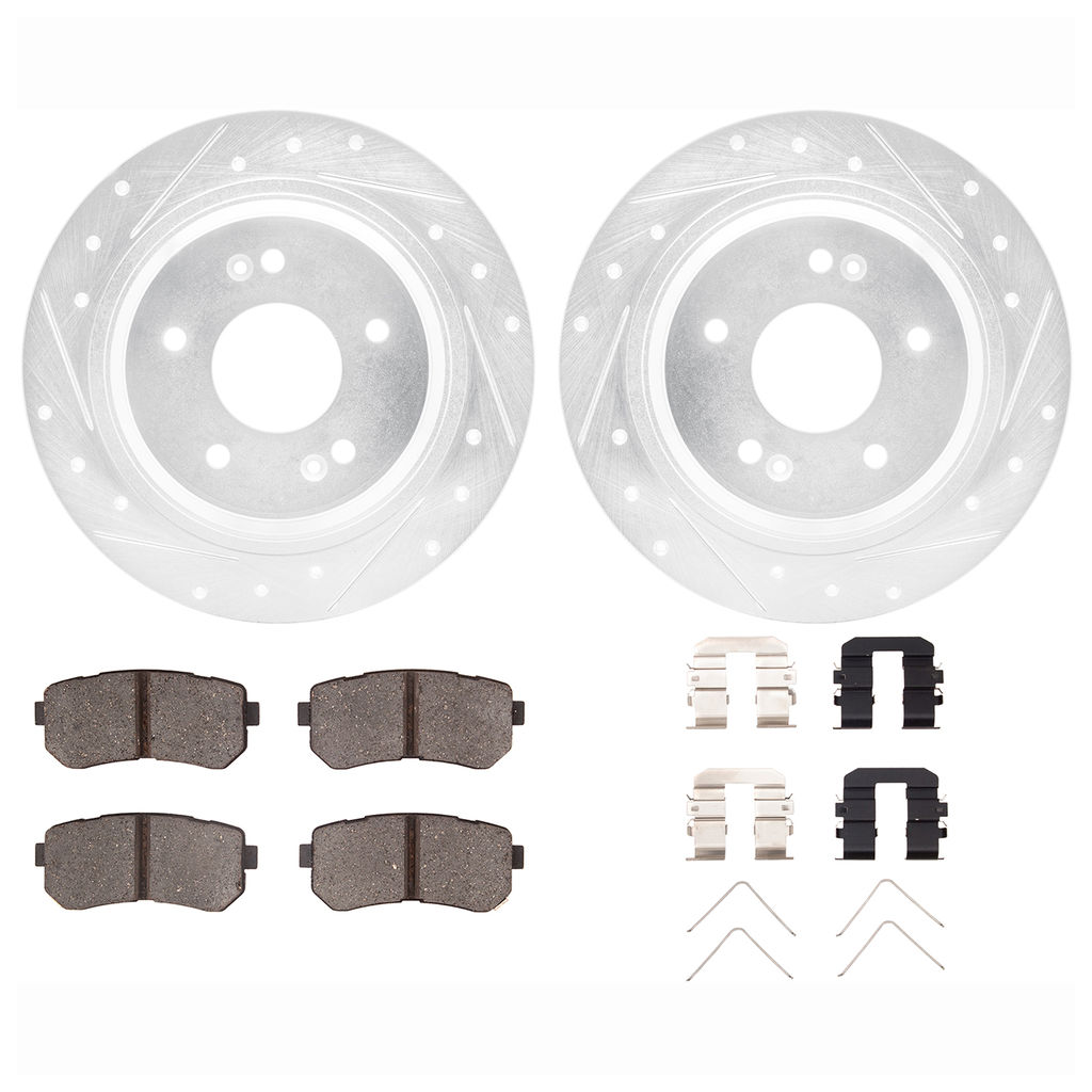 Dynamic Friction 7512-03112 - Brake Kit - Silver Zinc Coated Drilled and Slotted Rotors and 5000 Brake Pads with Hardware