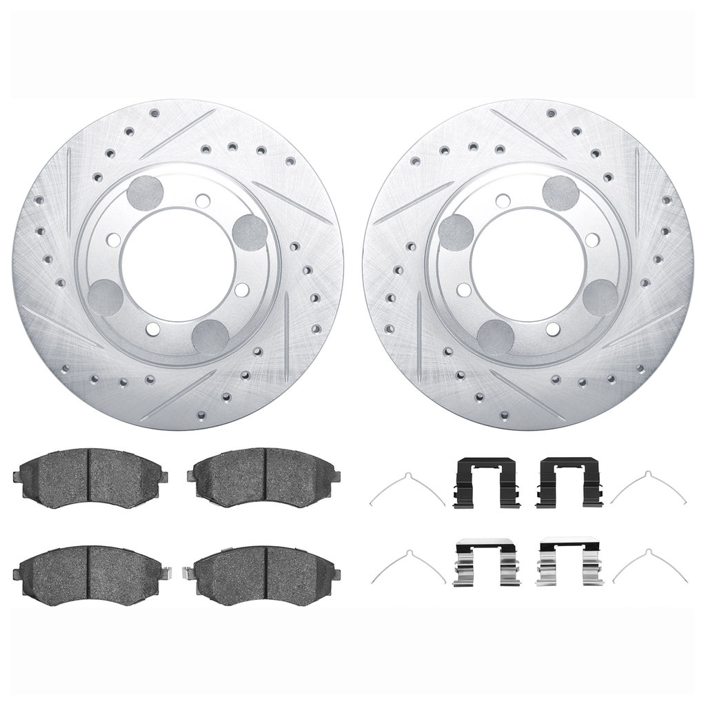 Dynamic Friction 7512-03146 - Brake Kit - Silver Zinc Coated Drilled and Slotted Rotors and 5000 Brake Pads with Hardware