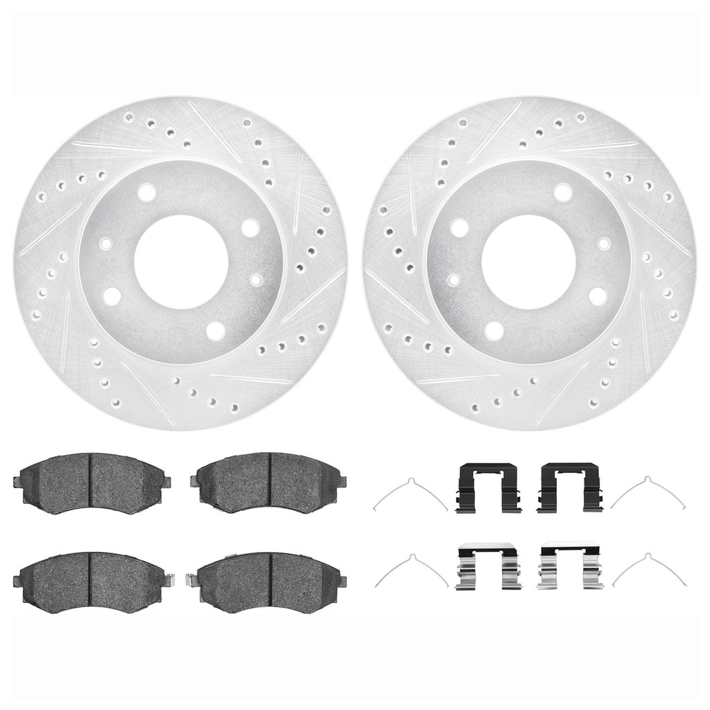 Dynamic Friction 7512-03018 - Brake Kit - Silver Zinc Coated Drilled and Slotted Rotors and 5000 Brake Pads with Hardware