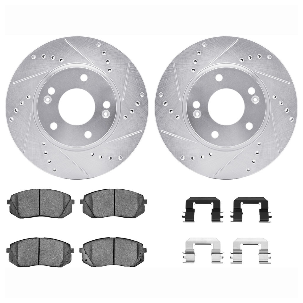 Dynamic Friction 7512-03020 - Brake Kit - Silver Zinc Coated Drilled and Slotted Rotors and 5000 Brake Pads with Hardware
