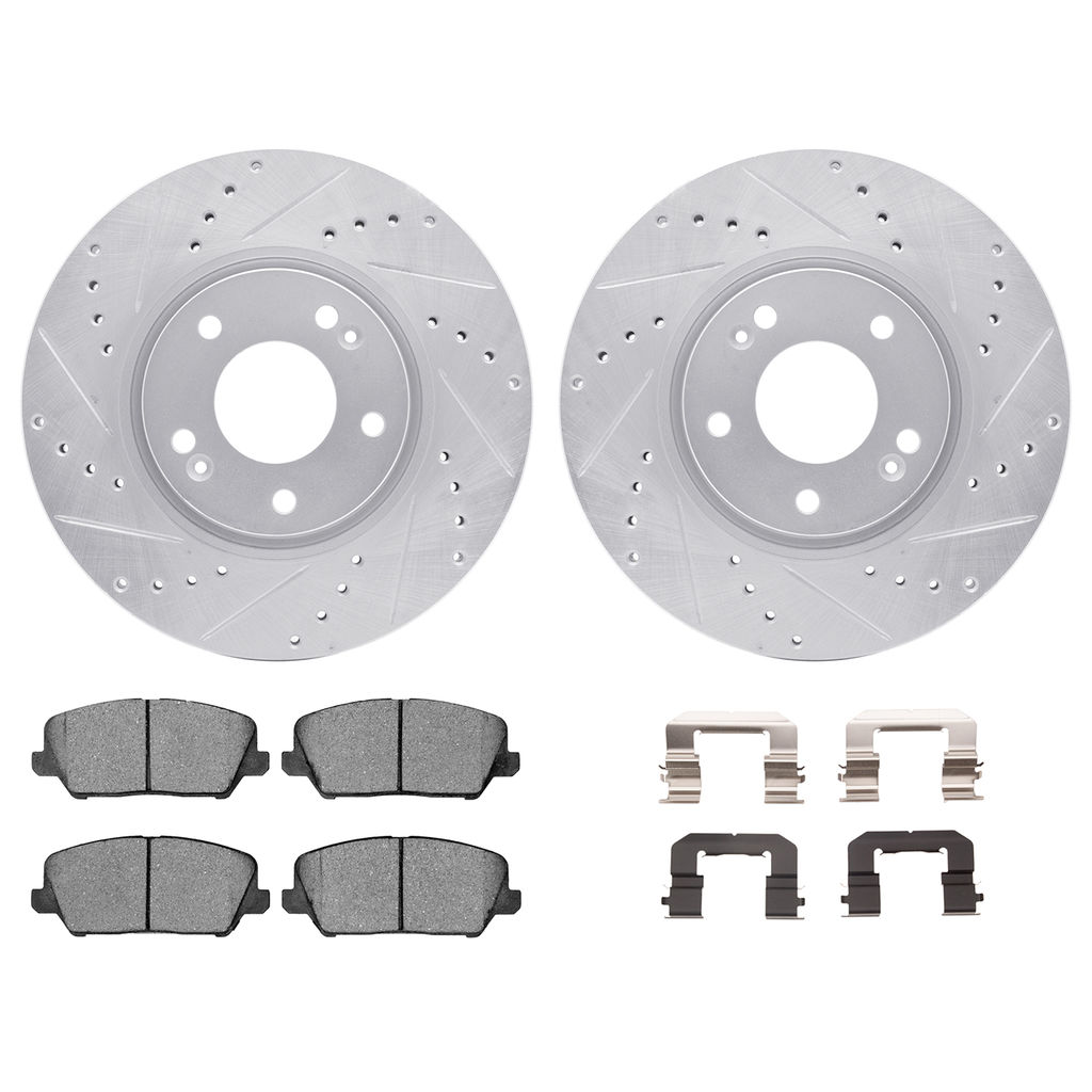 Dynamic Friction 7512-03043 - Brake Kit - Silver Zinc Coated Drilled and Slotted Rotors and 5000 Brake Pads with Hardware