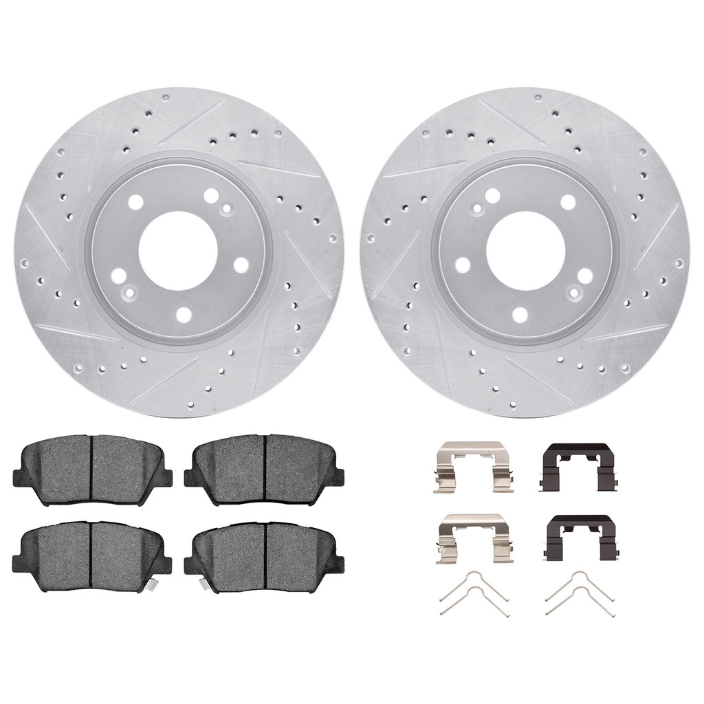 Dynamic Friction 7512-03046 - Brake Kit - Silver Zinc Coated Drilled and Slotted Rotors and 5000 Brake Pads with Hardware