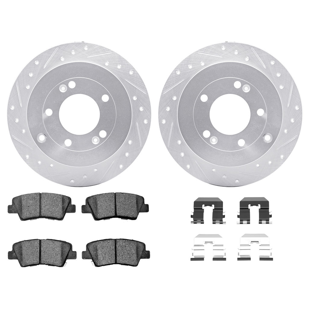 Dynamic Friction 7512-03056 - Brake Kit - Silver Zinc Coated Drilled and Slotted Rotors and 5000 Brake Pads with Hardware
