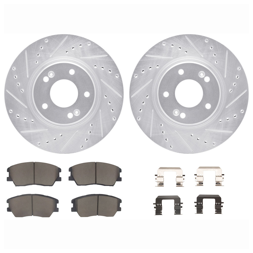 Dynamic Friction 7512-03103 - Brake Kit - Silver Zinc Coated Drilled and Slotted Rotors and 5000 Brake Pads with Hardware