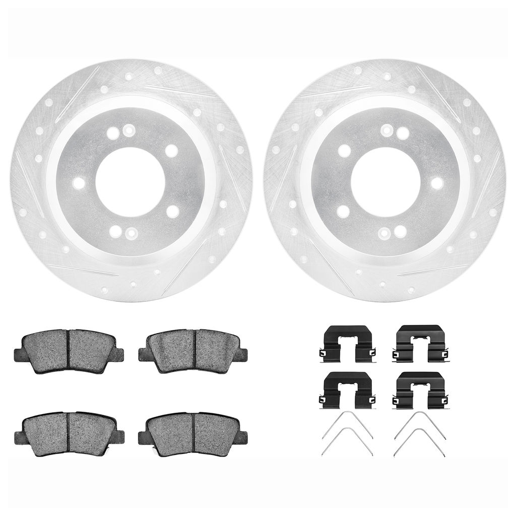 Dynamic Friction 7512-03108 - Brake Kit - Silver Zinc Coated Drilled and Slotted Rotors and 5000 Brake Pads with Hardware