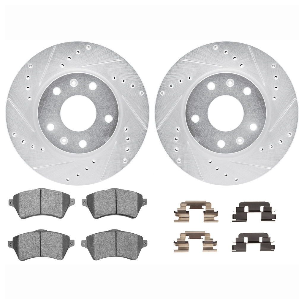 Dynamic Friction 7512-11025 - Brake Kit - Silver Zinc Coated Drilled and Slotted Rotors and 5000 Brake Pads with Hardware