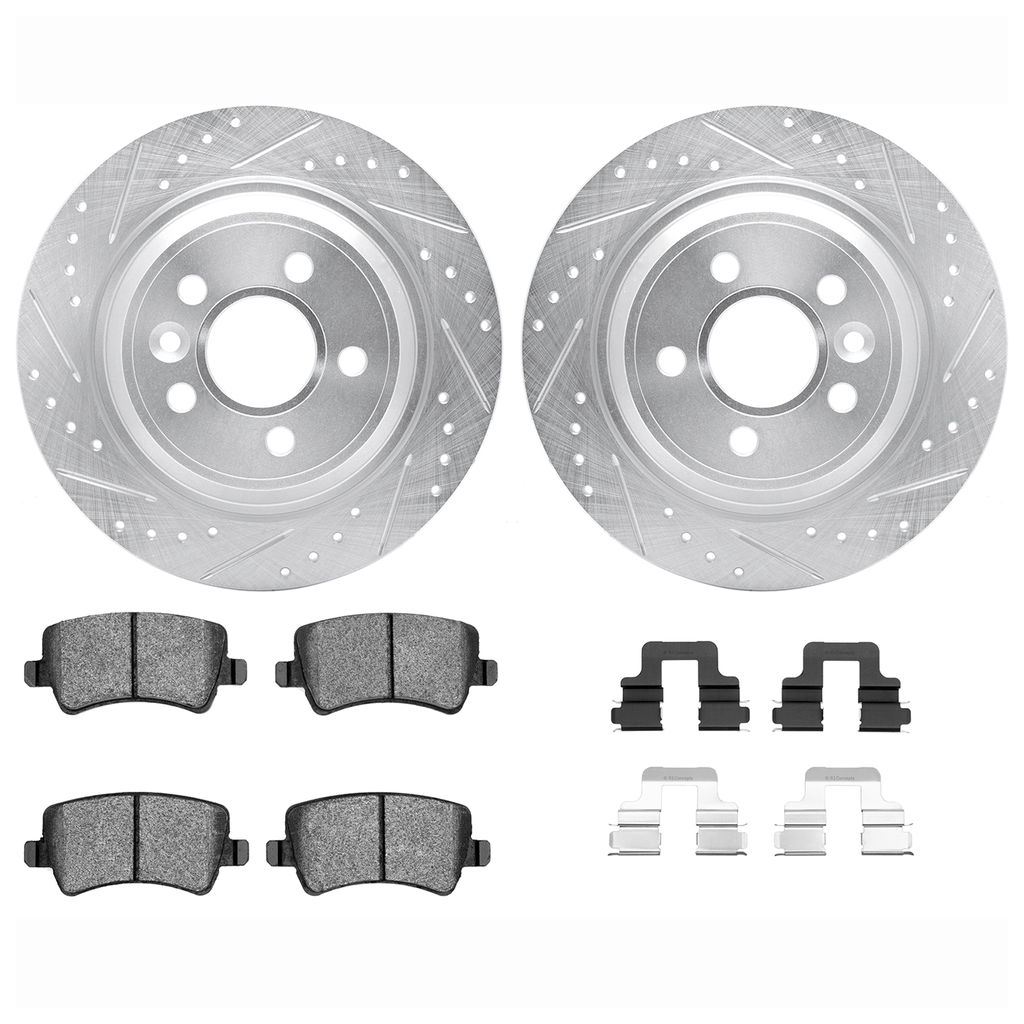 Dynamic Friction 7512-11034 - Brake Kit - Silver Zinc Coated Drilled and Slotted Rotors and 5000 Brake Pads with Hardware