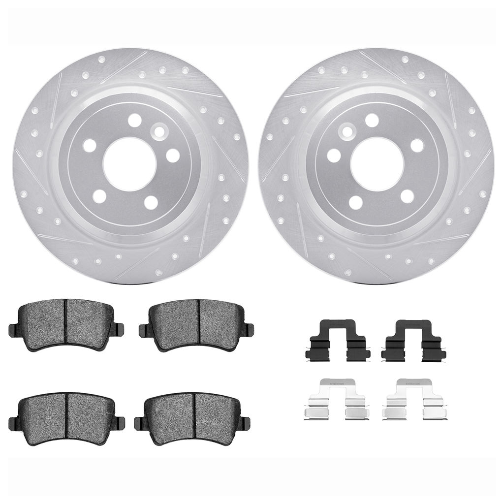 Dynamic Friction 7512-11037 - Brake Kit - Silver Zinc Coated Drilled and Slotted Rotors and 5000 Brake Pads with Hardware