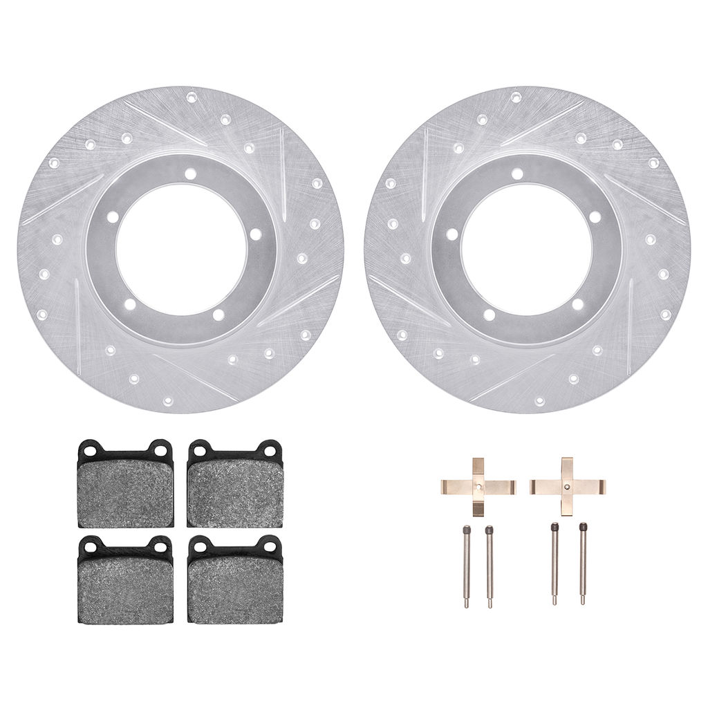 Dynamic Friction 7512-02000 - Brake Kit - Silver Zinc Coated Drilled and Slotted Rotors and 5000 Brake Pads with Hardware